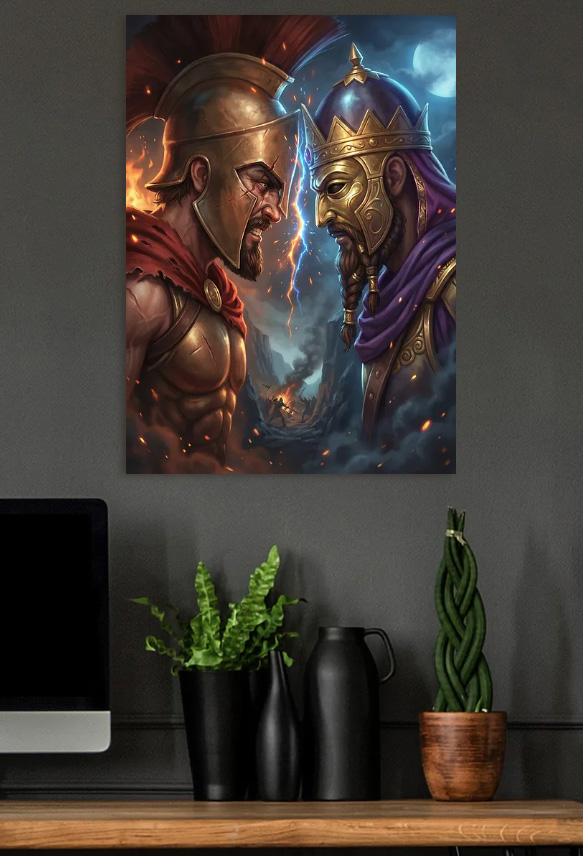 Spartan Warrior vs. Persian Army — metal poster wall art by Lineer